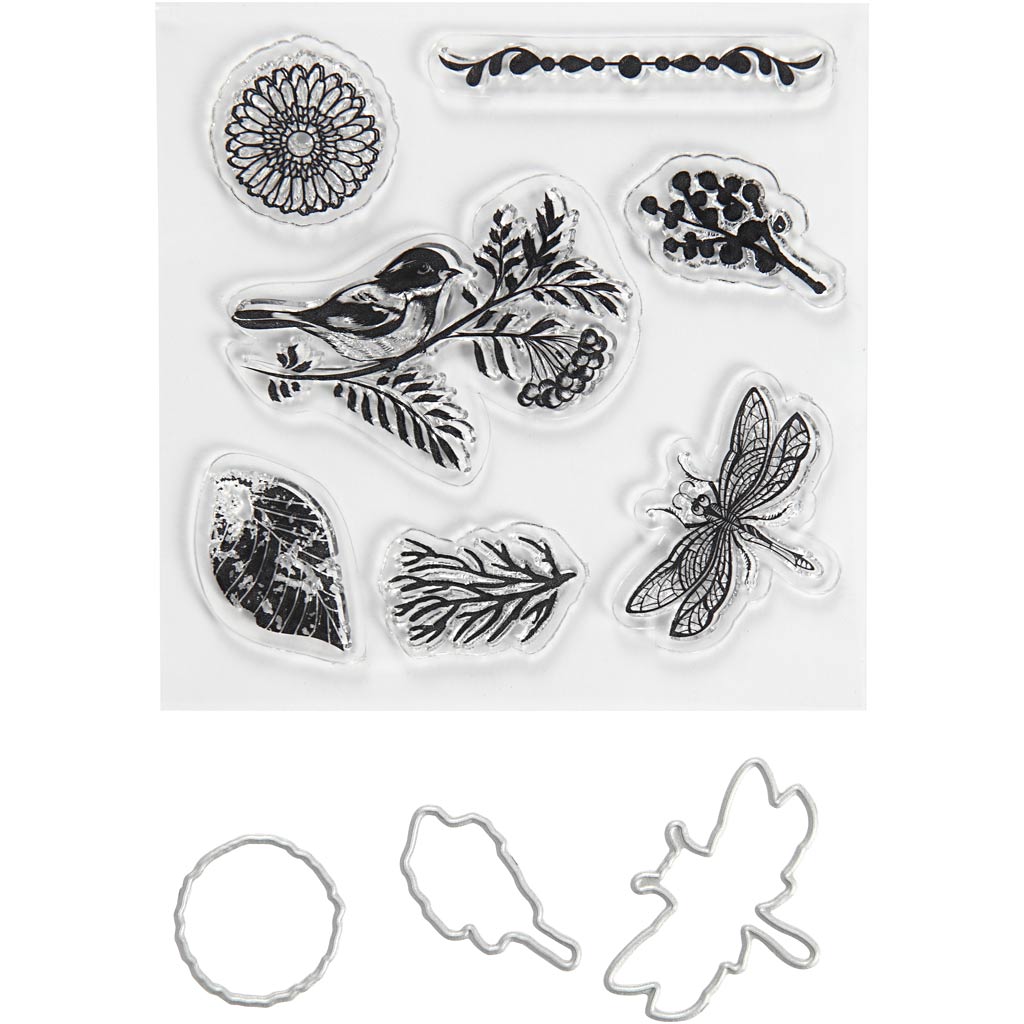 Stämplar och skärschabloner, djur och blad, stl. 2,5-6 cm, 1 förp.