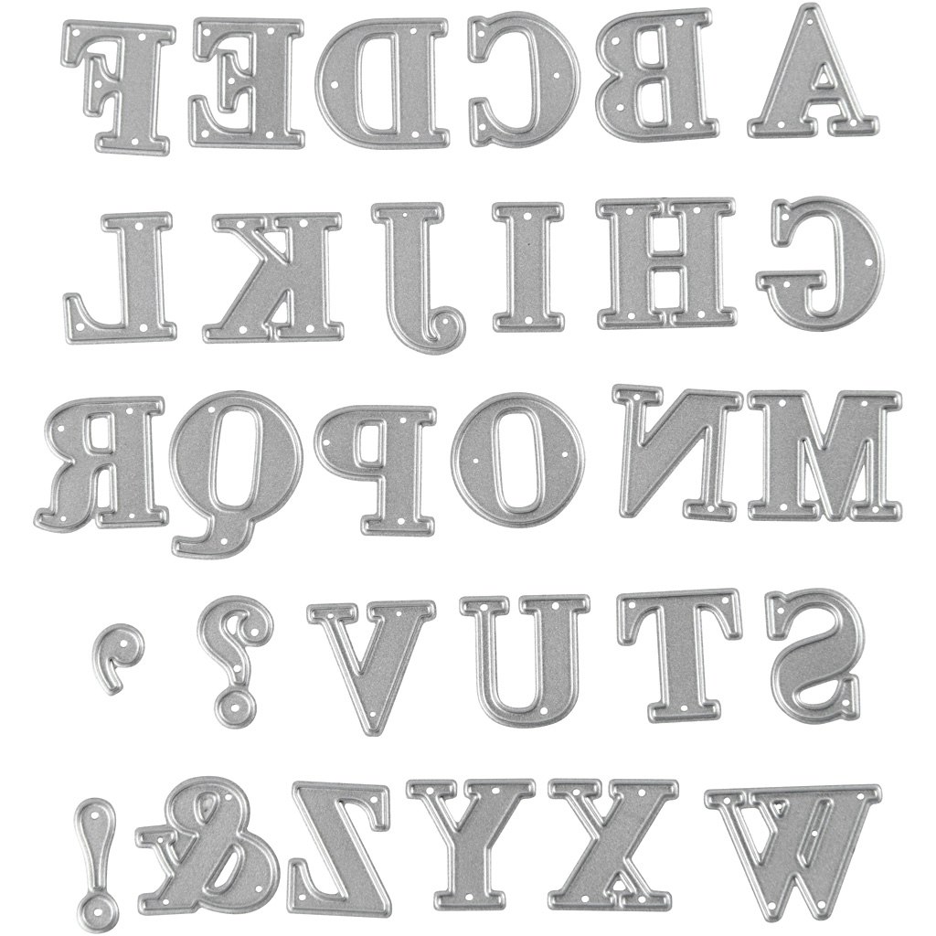 Skärschablon, alfabet, stl. 2x1,5-2,5 cm, 1 st.