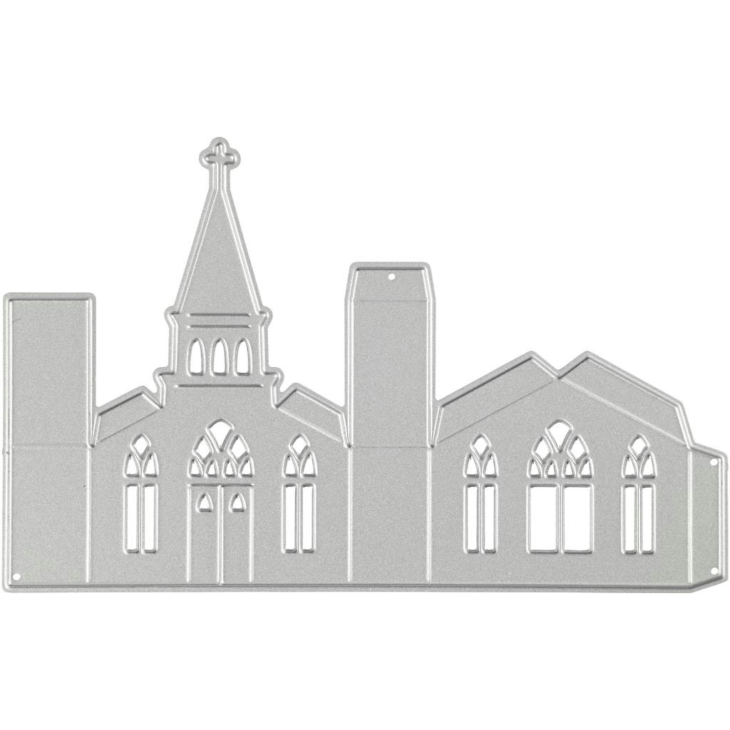 Skär och prägelschablon, kyrka 3d, stl. 135x85 mm, 1 st.