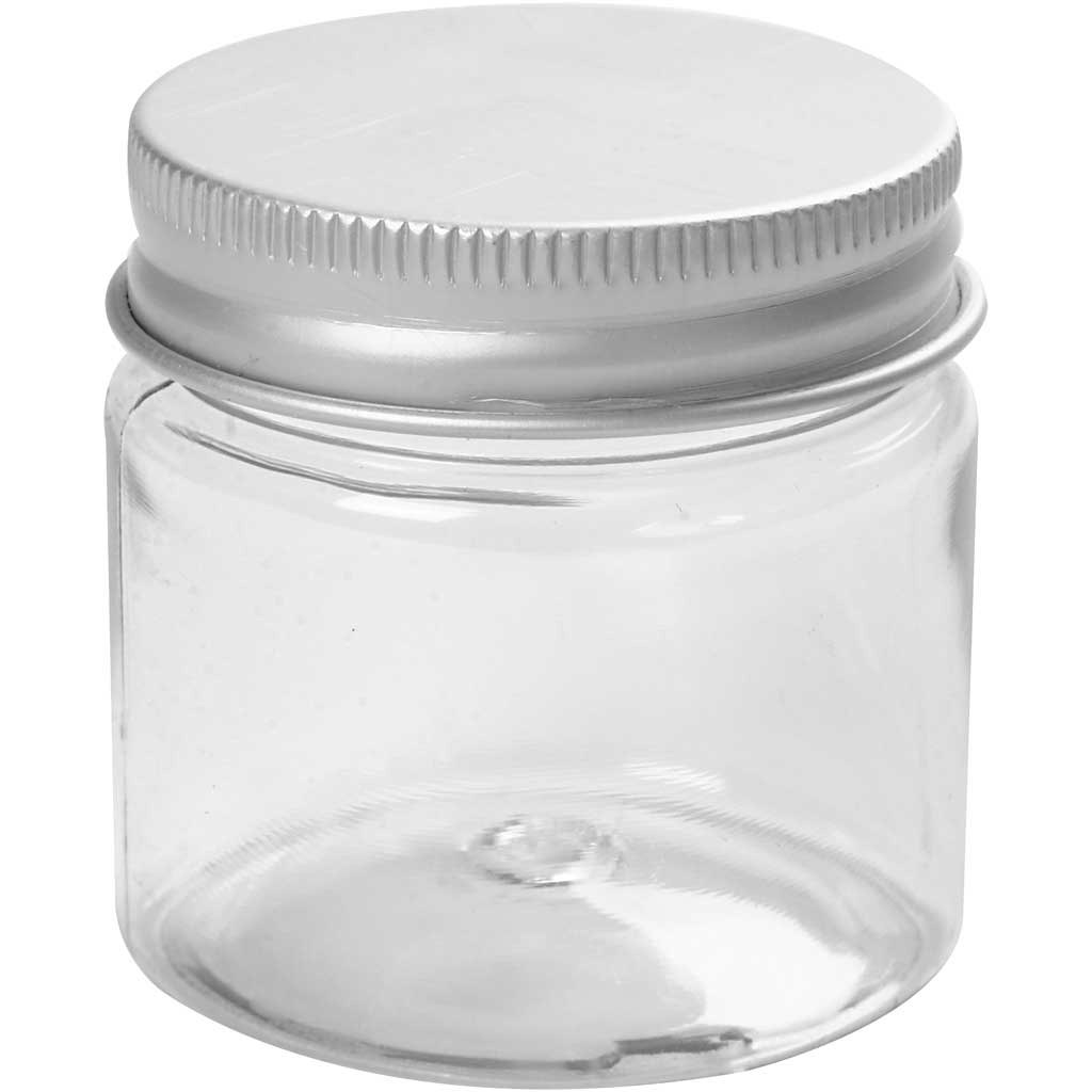 Plastburk med lock, H: 45 mm, Dia. 44 mm, 50 ml, 10 st./ 1 förp.