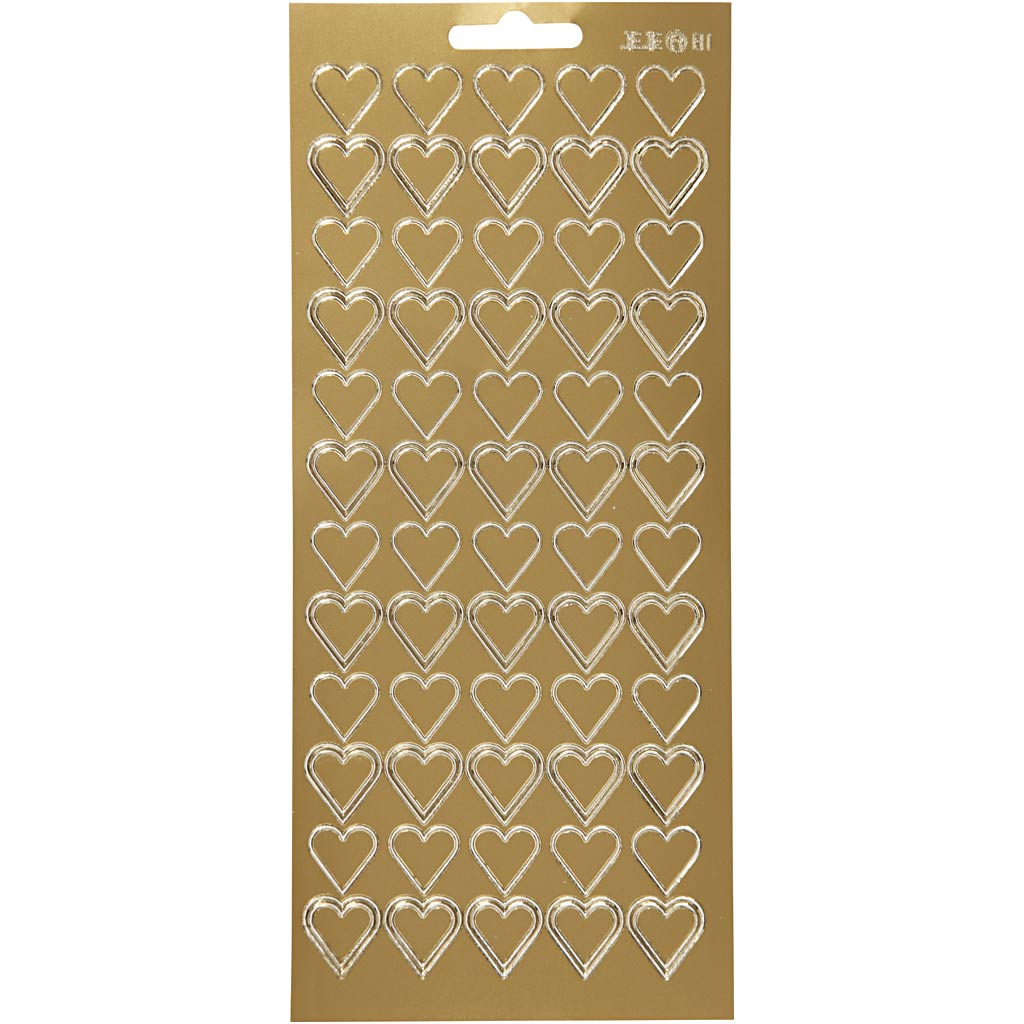 Stickers, hjärtan, 10x23 cm, guld, 1 ark