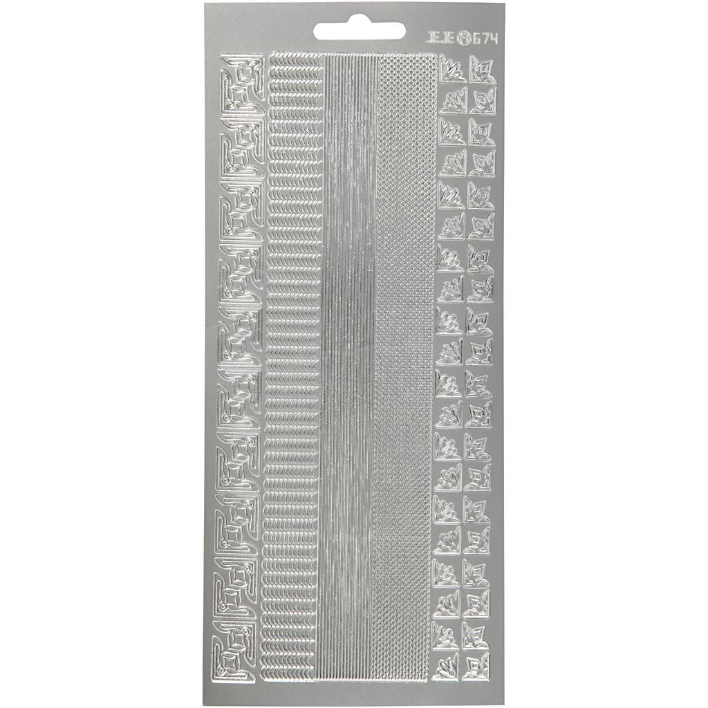 Stickers, bårder, 10x23 cm, silver, 1 ark