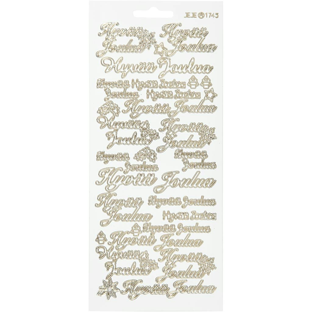 Stickers, Hyvää joulua, 10x23 cm, guld, vit, 1 ark