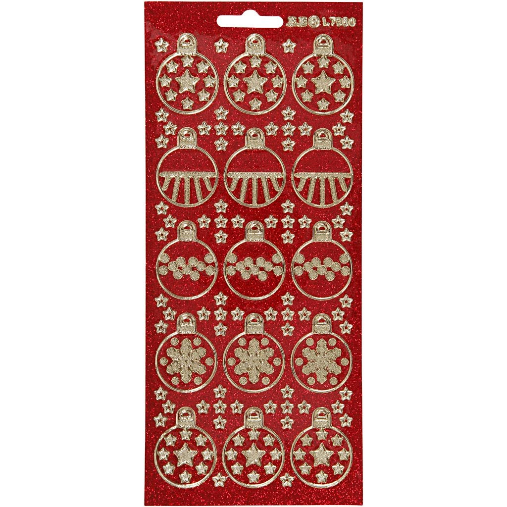 Stickers, julkulor, 10x23 cm, guld, röd, 1 ark