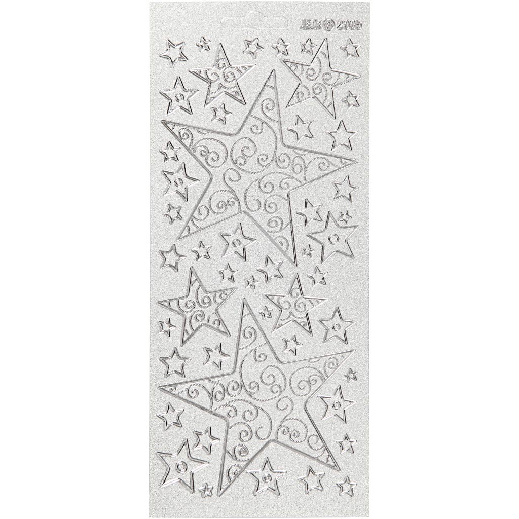 Stickers, stjärnor, 10x23 cm, silver, 1 ark