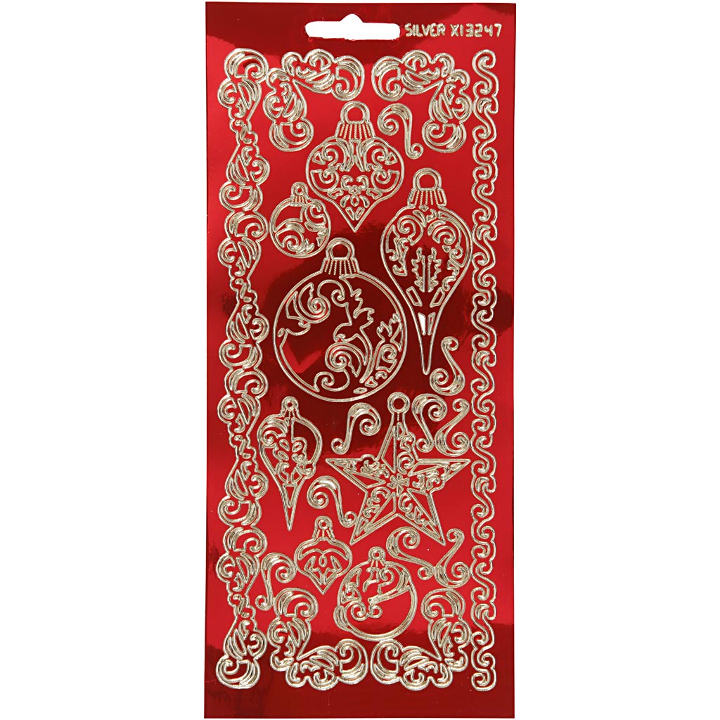 Stickers, ornament, 10x23 cm, guld, transparent röd, 1 ark