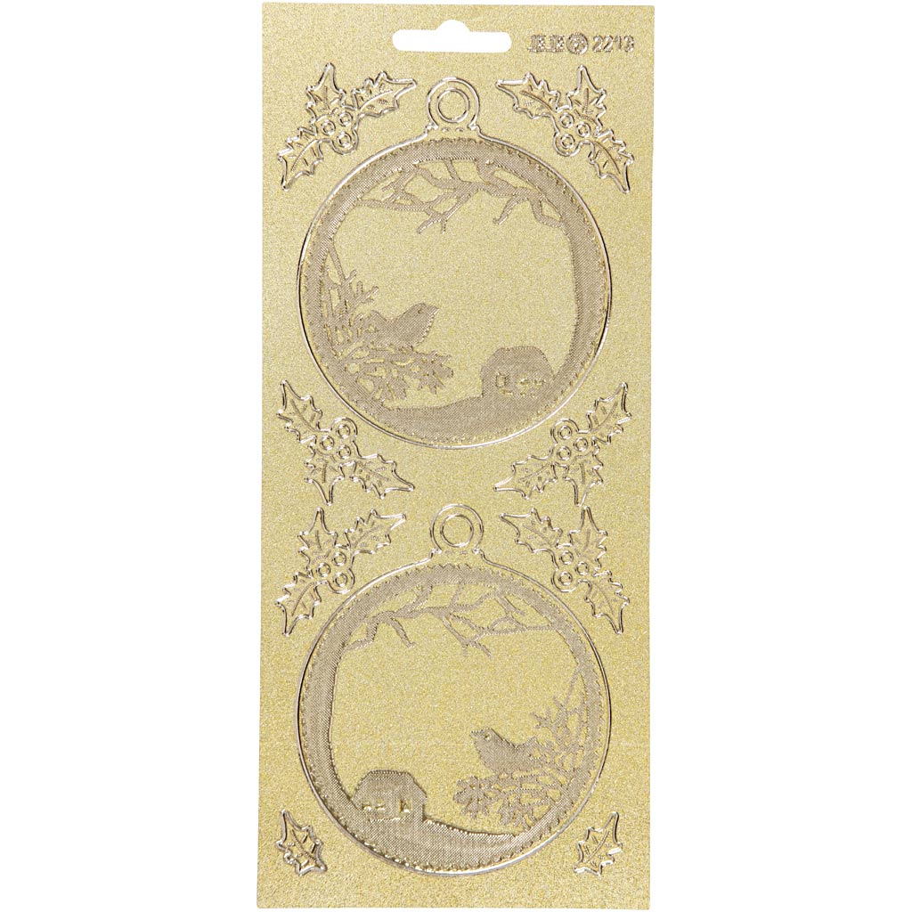 Stickers, julkulor, 10x23 cm, guld, 1 ark