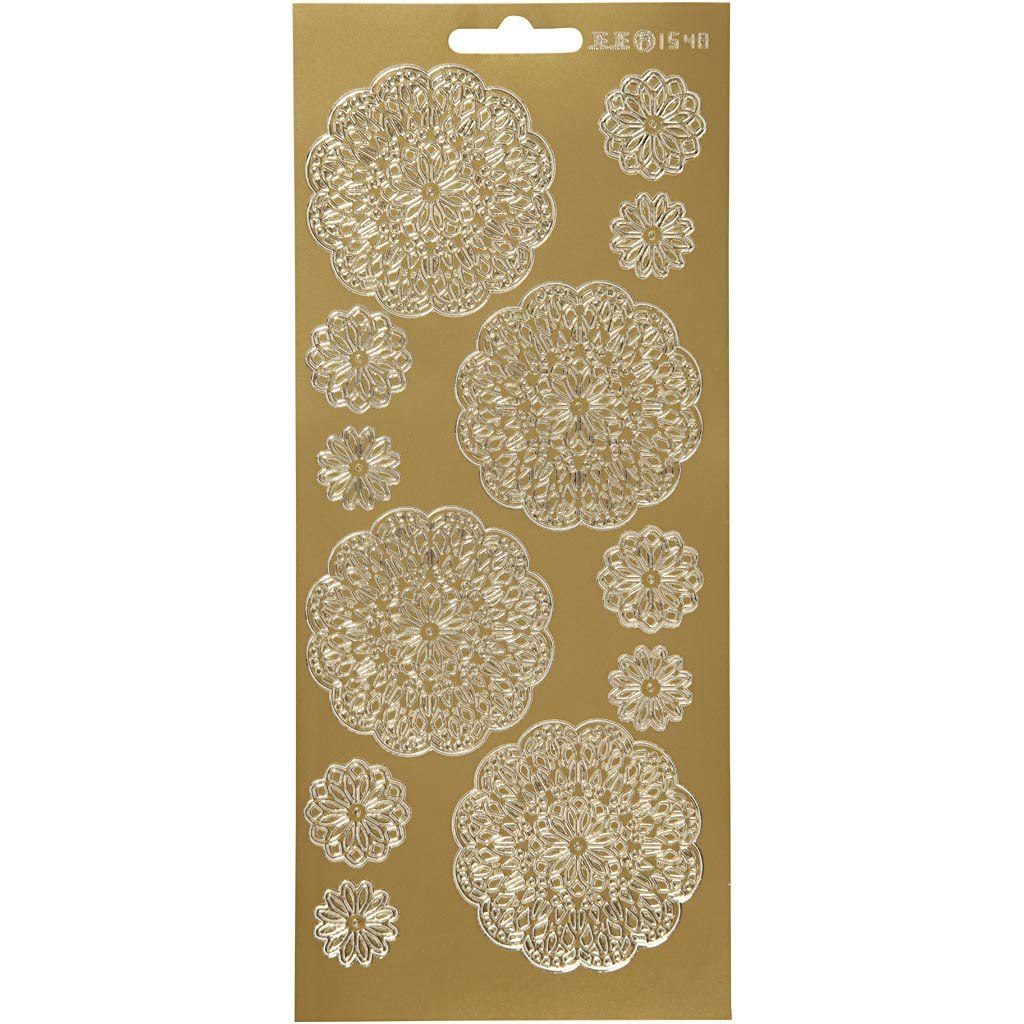 Stickers, blommor, 10x23 cm, guld, 1 ark