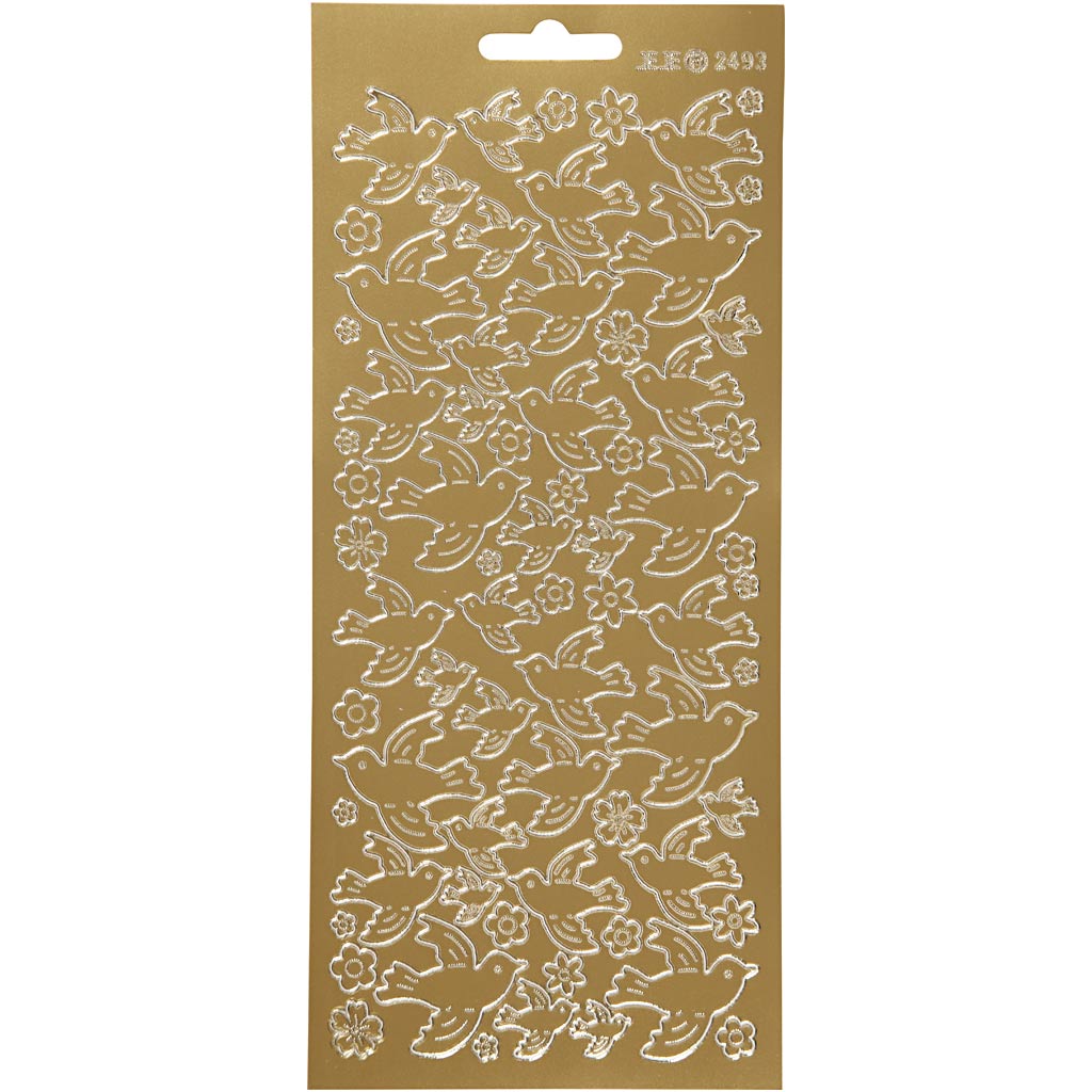 Stickers, duvor, 10x23 cm, guld, 1 ark