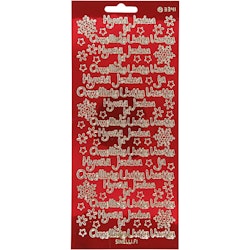 Stickers, Hvvää Joulua, 10x23 cm, guld, transparent röd, 1 ark