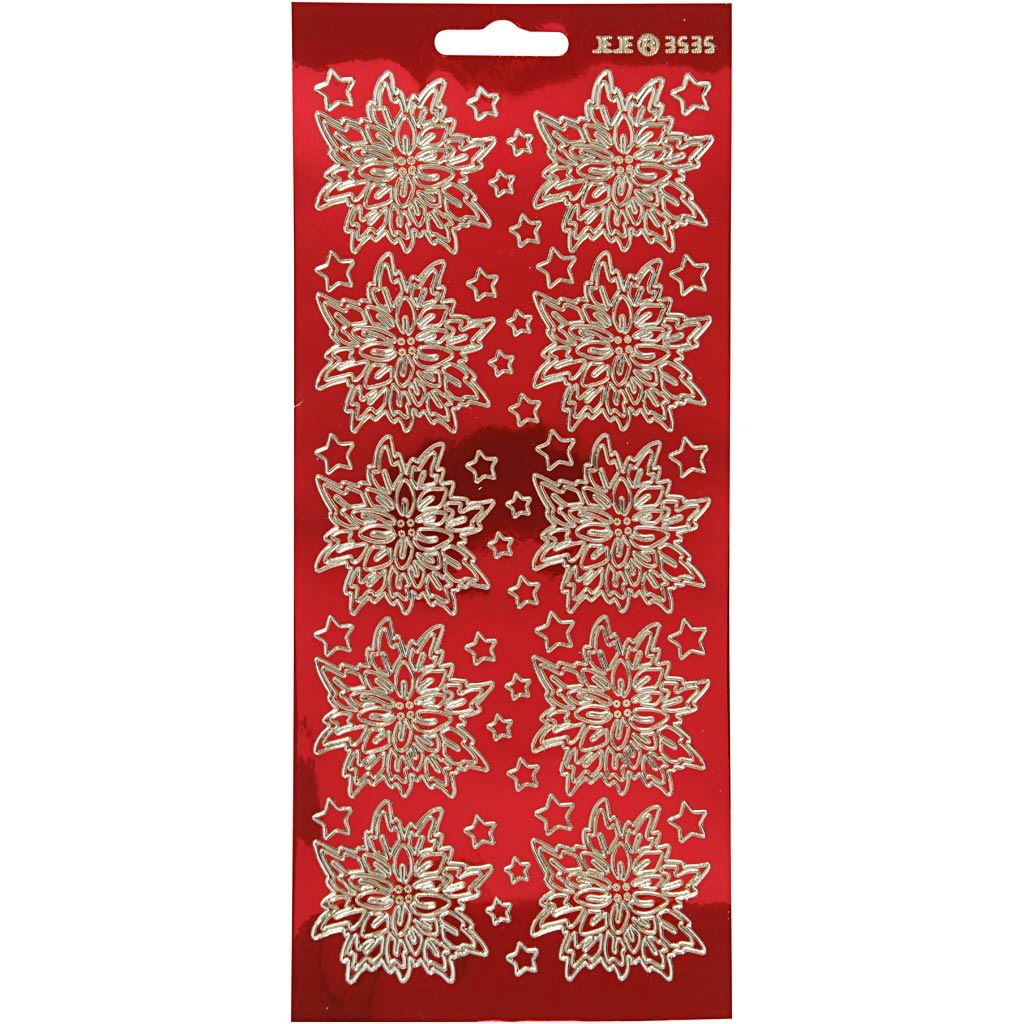 Stickers, julstjärnor, 10x23 cm, guld, transparent röd, 1 ark