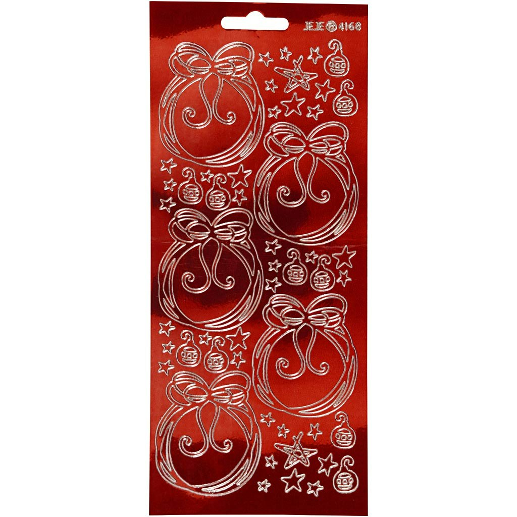 Stickers, julkulor, 10x23 cm, guld, transparent röd, 1 ark