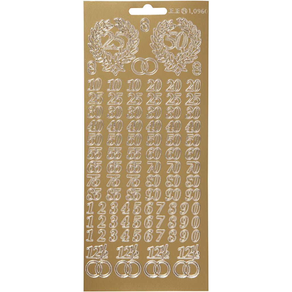 Stickers, jubileum, 10x23 cm, guld, 1 ark