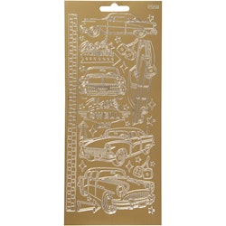 Stickers, bilar, 10x23 cm, guld, 1 ark