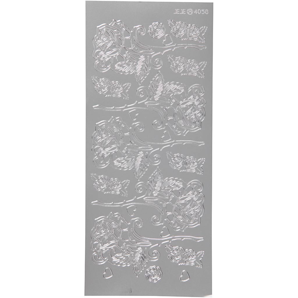 Stickers, rosor, 10x23 cm, silver, 1 ark