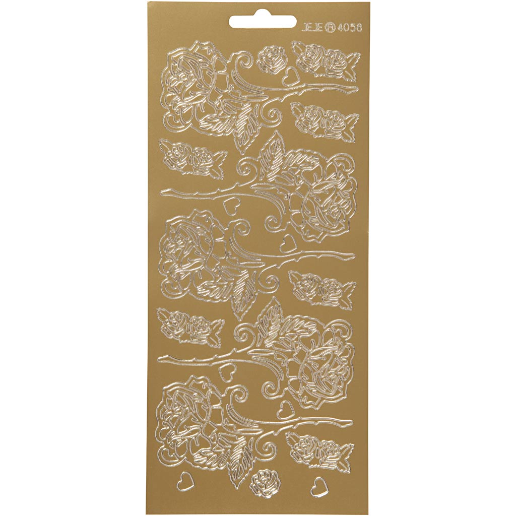 Stickers, rosor, 10x23 cm, guld, 1 ark