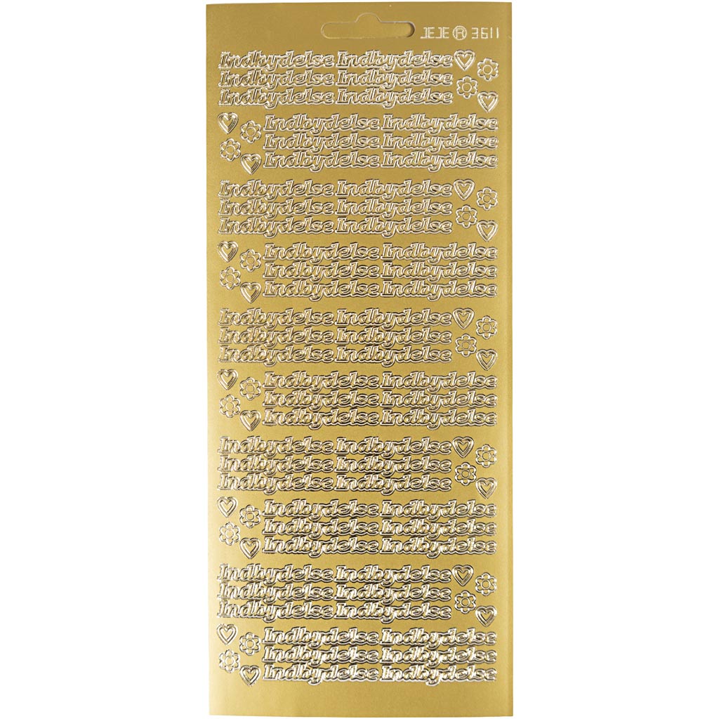 Stickers, indbydelse, 10x23 cm, guld, 1 ark