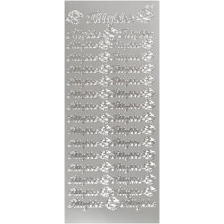 Stickers, tillykke, 10x23 cm, silver, 1 ark