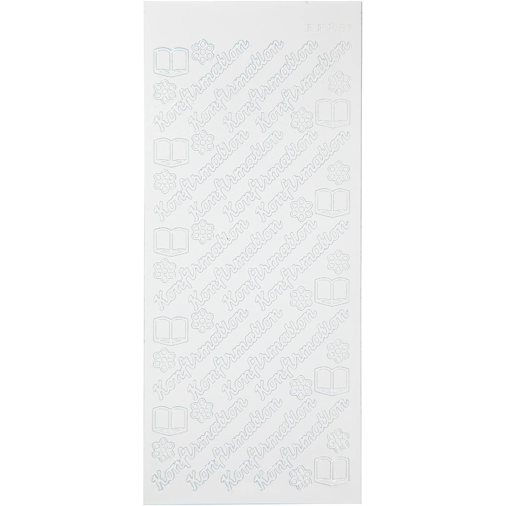 Stickers, konfirmation, 10x23 cm, vit, 1 ark