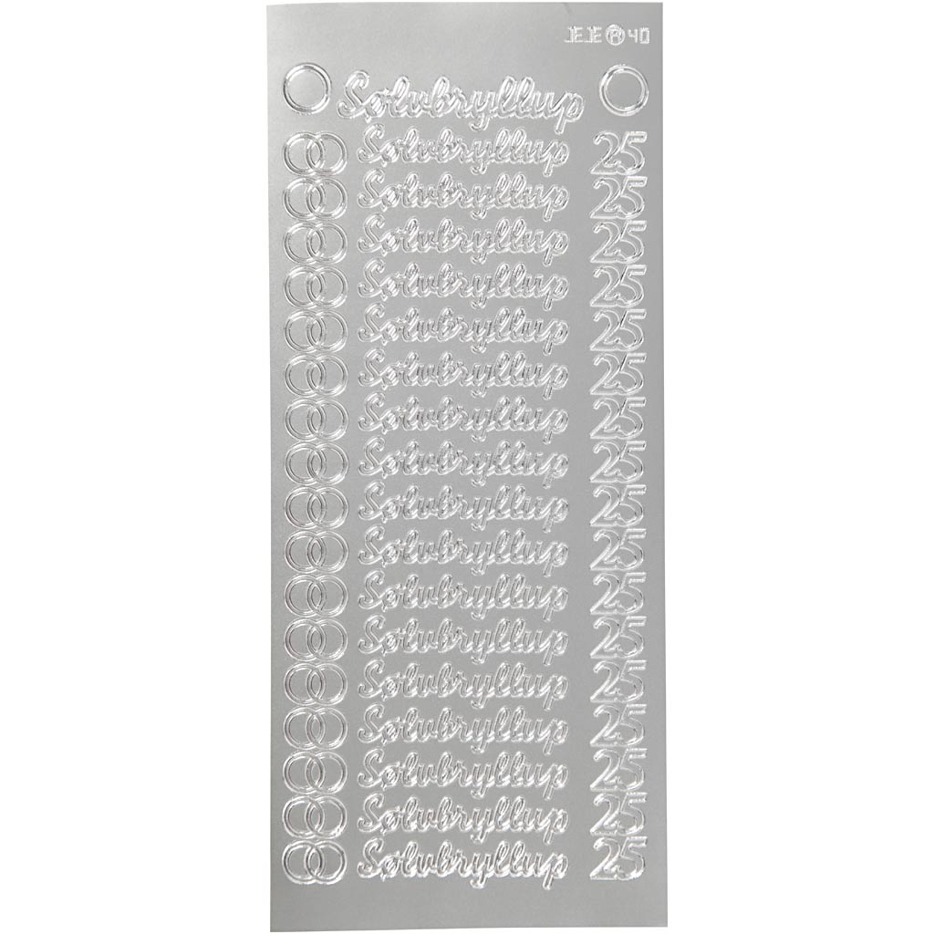 Stickers, sølvbryllup, 10x23 cm, silver, 1 ark