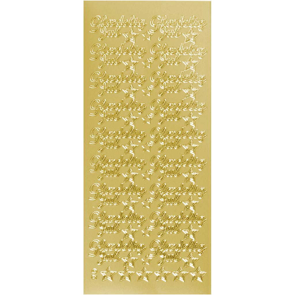 Stickers, Glædelig jul, 10x23 cm, guld, 1 ark