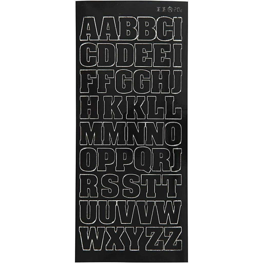 Stickers, stora bokstäver, versaler, 10x23 cm, svart, 1 ark