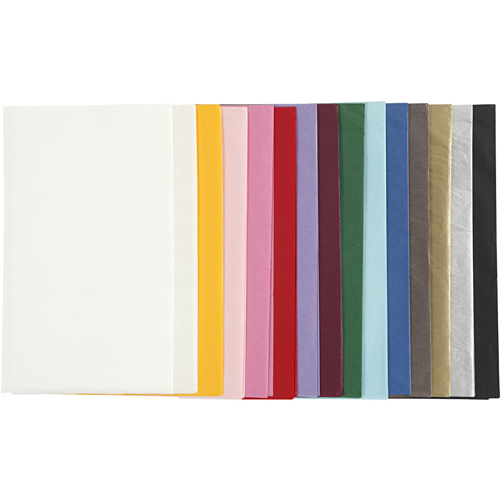Silkespapper, 50x70 cm, 17 g, mixade färger, 15x2 ark/ 1 förp.