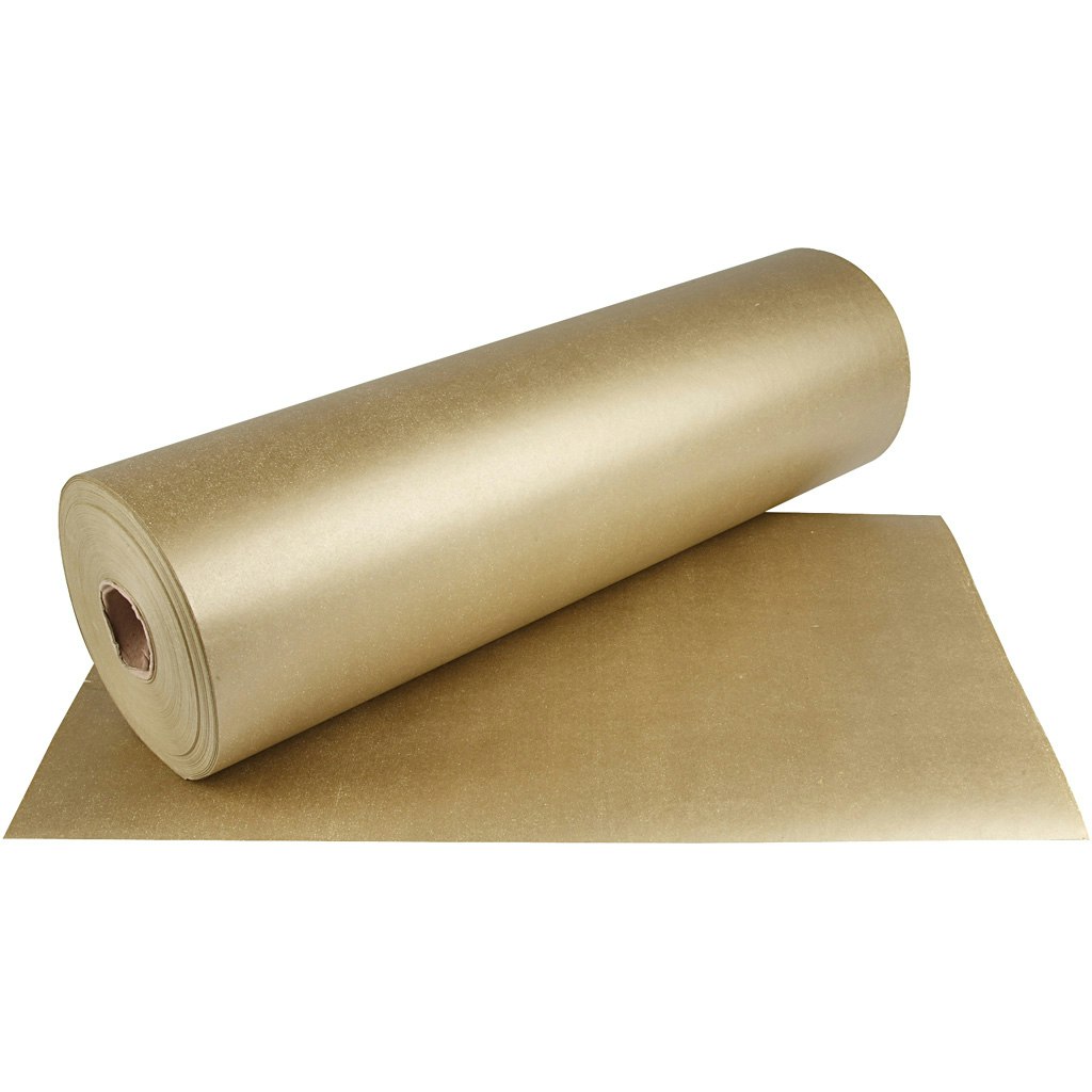 Presentpapper, B: 50 cm, 60 g, guld, 100 m/ 1 rl.