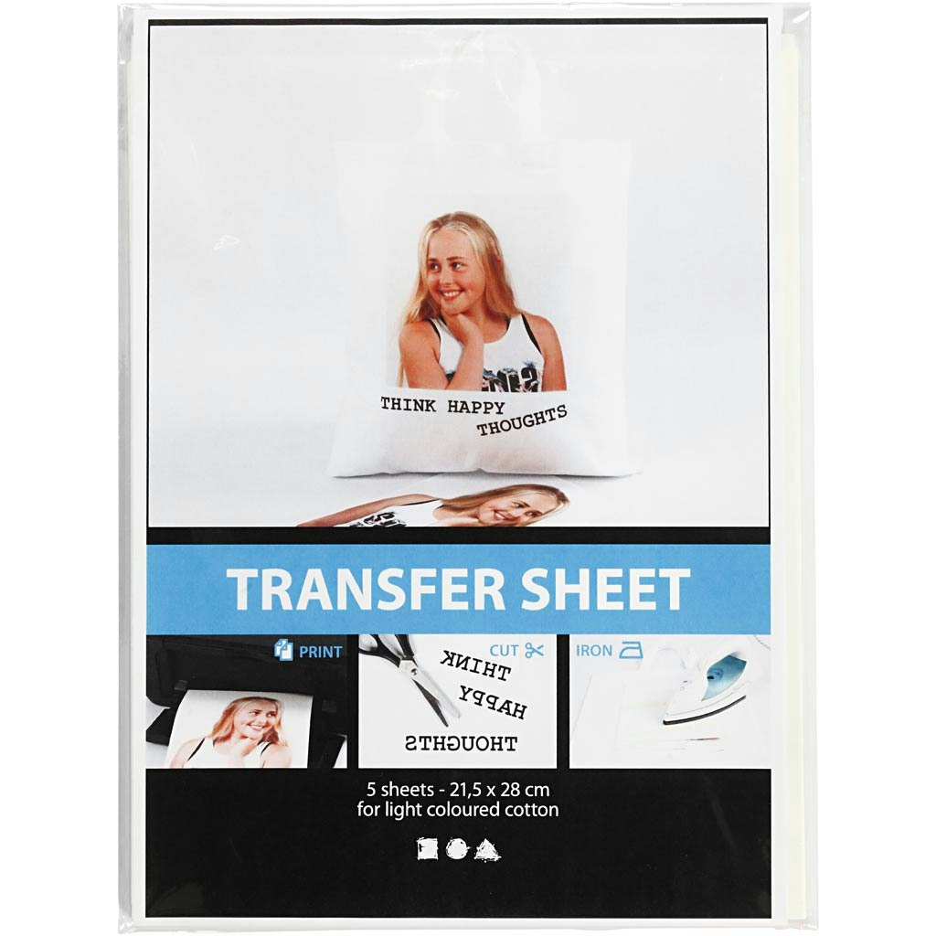 Transferark, 21,5x28 cm, till ljusa textilier, transparent, 5 ark/ 1 förp.