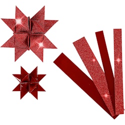 Stjärnstrimlor, L: 44+78 cm, Dia. 6,5+11,5 cm, B: 15+25 mm, glitter,lack, röd, 40 strimlor/ 1 förp.