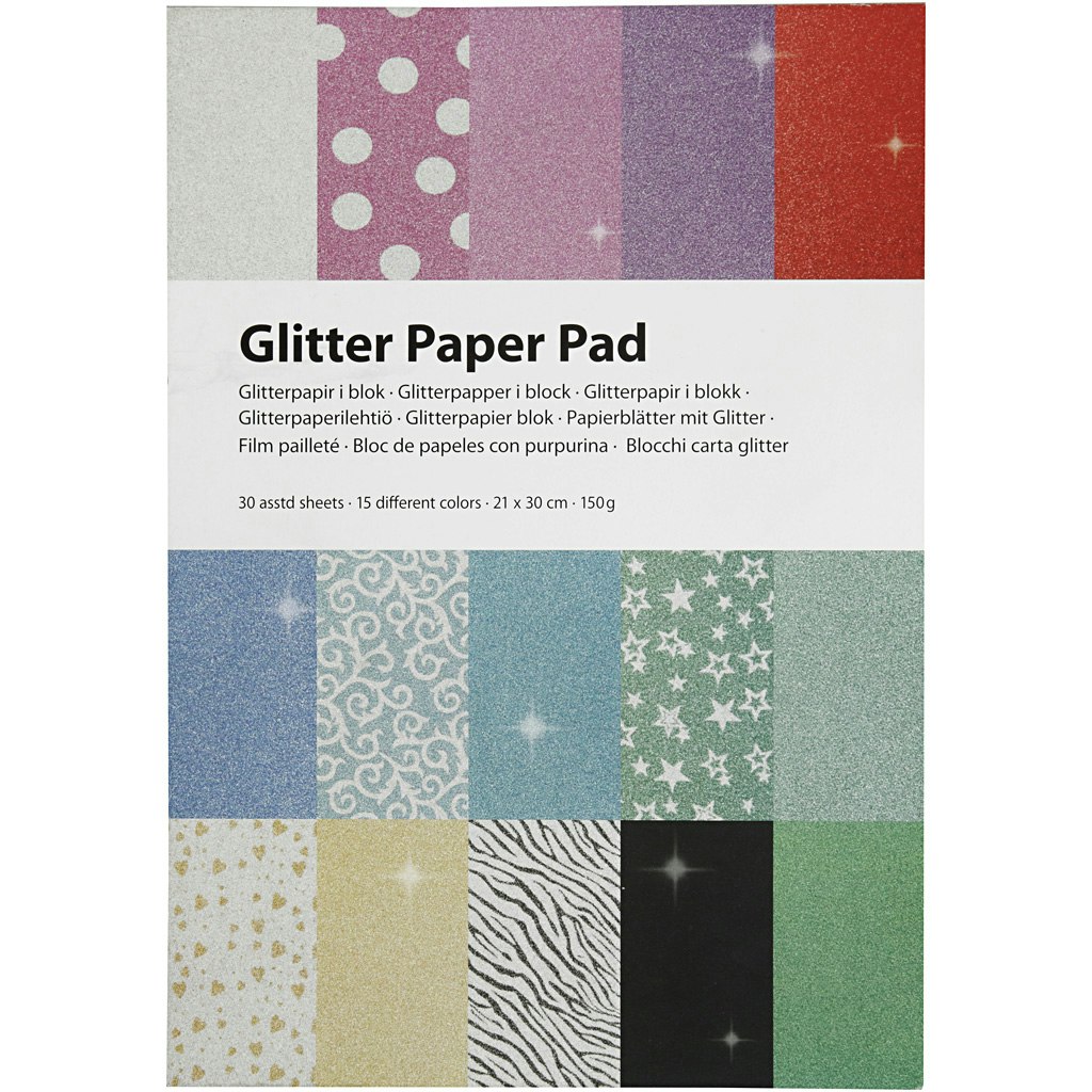 Glitterpapper i block, A4, 210x297 mm, 150 g, 30 ark/ 1 st.