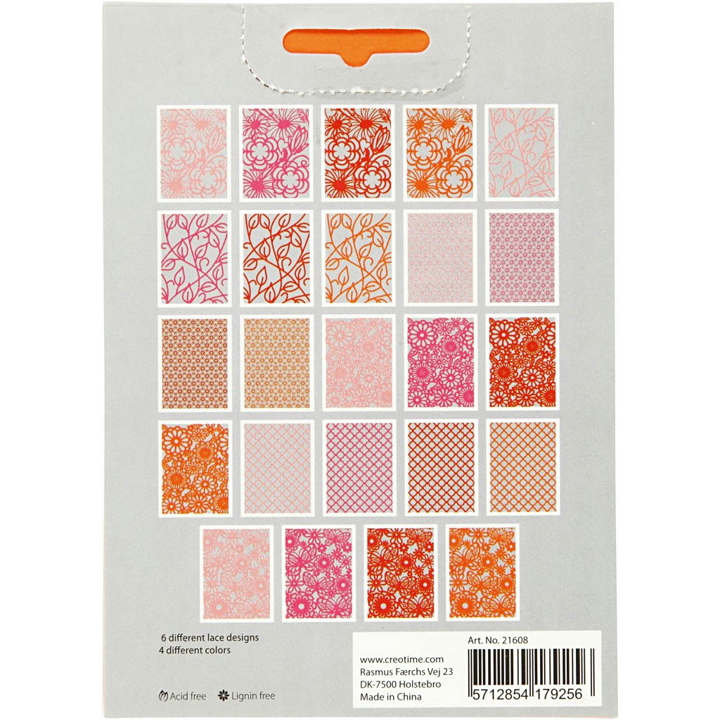 Spetskartong i block, A6, 104x146 mm, 200 g, orange, rosa, röd, rosa, 24 st./ 1 förp.