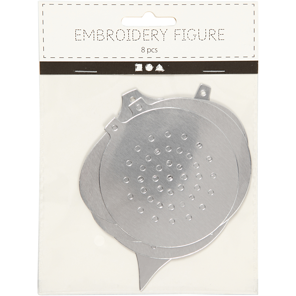 Sykartong, julornament, H: 8,5-12 cm, Hålstl. 3 mm, metallicsilver, 8 st./ 1 förp.