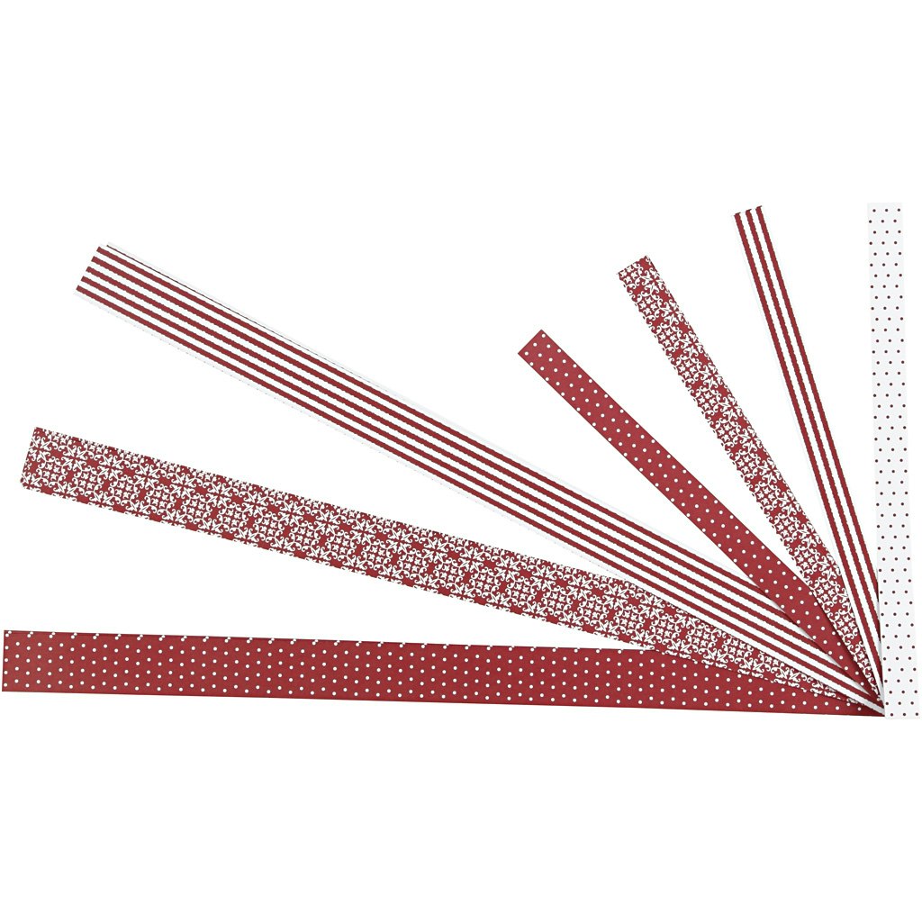 Stjärnstrimlor, L: 44+78 cm, Dia. 6,5+11,5 cm, B: 15+25 mm, röd, vit, 60 strimlor/ 1 förp.