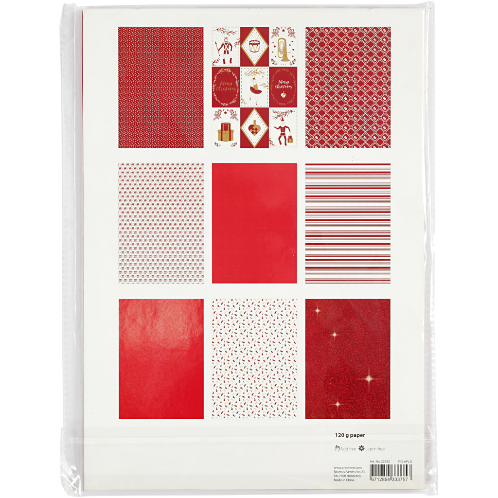 Designpapper i block, stl. 21x30 cm, 120+128 g, röd, vit, 24 ark/ 1 förp.
