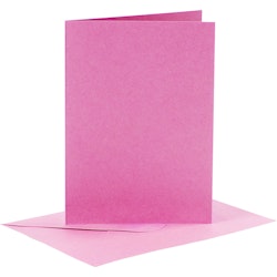 Kort och kuvert, kortstl. 10,5x15 cm, kuvertstl. 11,5x16,5 cm, 110+220 g, rosa, 6 set/ 1 förp.