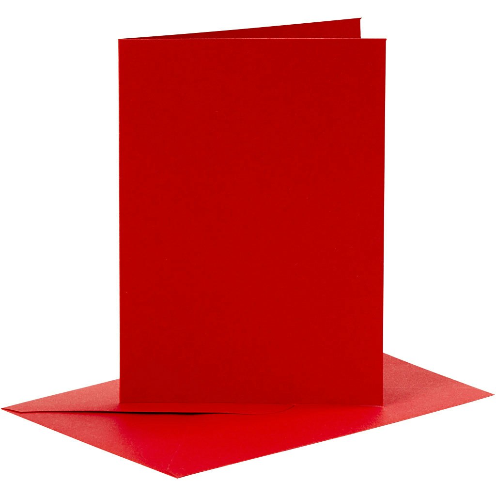 Kort och kuvert, kortstl. 10,5x15 cm, kuvertstl. 11,5x16,5 cm, 110+230 g, röd, 6 set/ 1 förp.