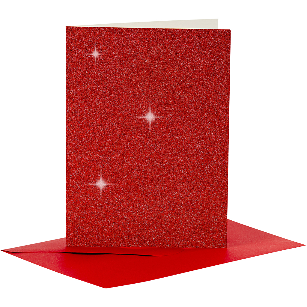 Kort och kuvert, kortstl. 10,5x15 cm, kuvertstl. 11,5x16,5 cm, glitter, 110+250 g, röd, 4 set/ 1 förp.