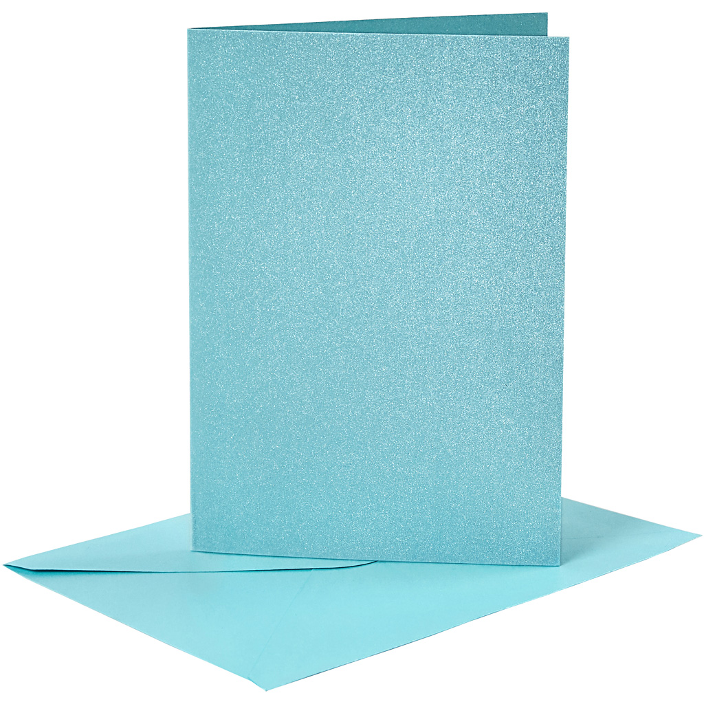 Kort och kuvert, kortstl. 10,5x15 cm, kuvertstl. 11,5x16,5 cm, pärlemor, 120+210 g, blå, 4 set/ 1 förp.