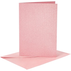 Kort och kuvert, kortstl. 10,5x15 cm, kuvertstl. 11,5x16,5 cm, pärlemor, 120+210 g, rosa, 4 set/ 1 förp.