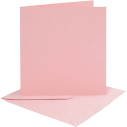 Kort och kuvert, kortstl. 15,2x15,2 cm, kuvertstl. 16x16 cm, 220 g, rosa, 4 set/ 1 förp.