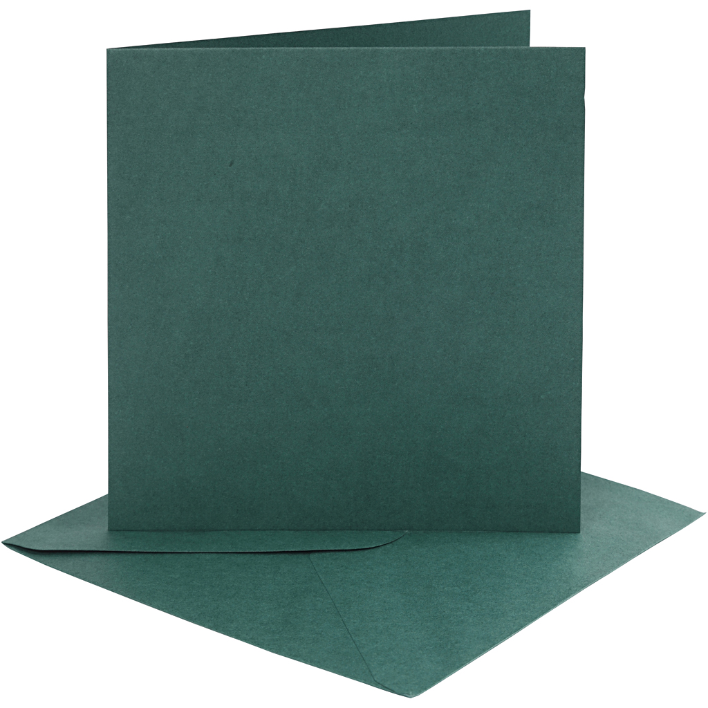 Kort och kuvert, kortstl. 15,2x15,2 cm, kuvertstl. 16x16 cm, 230 g, mörkgrön, 4 set/ 1 förp.