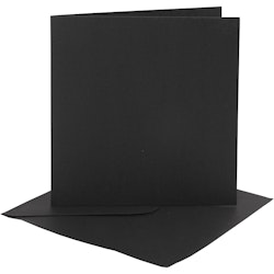 Kort och kuvert, kortstl. 15,2x15,2 cm, kuvertstl. 16x16 cm, 230 g, svart, 4 set/ 1 förp.