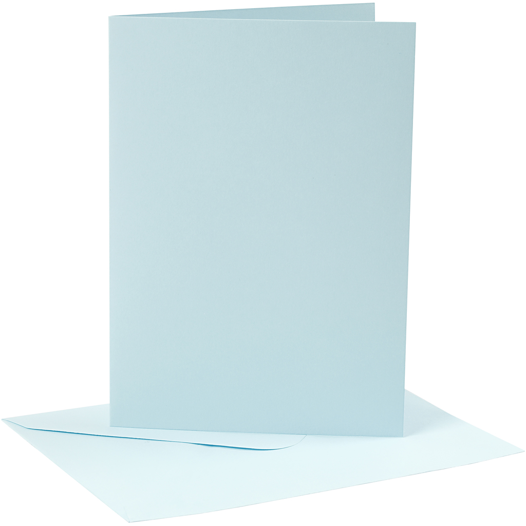 Kort och kuvert, kortstl. 12,7x17,8 cm, kuvertstl. 13,3x18,5 cm, 220 g, ljusblå, 4 set/ 1 förp.