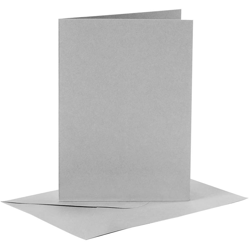 Kort och kuvert, kortstl. 10,5x15 cm, kuvertstl. 11,5x16,5 cm, 120+210 g, grå, 6 set/ 1 förp.