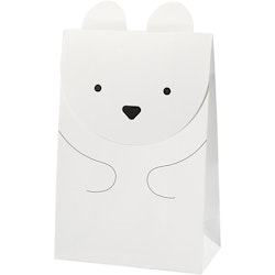 Papperspåsar, isbjörn, H: 18 cm, stl. 6x12 cm, 80 g, vit, 6 st./ 1 förp.