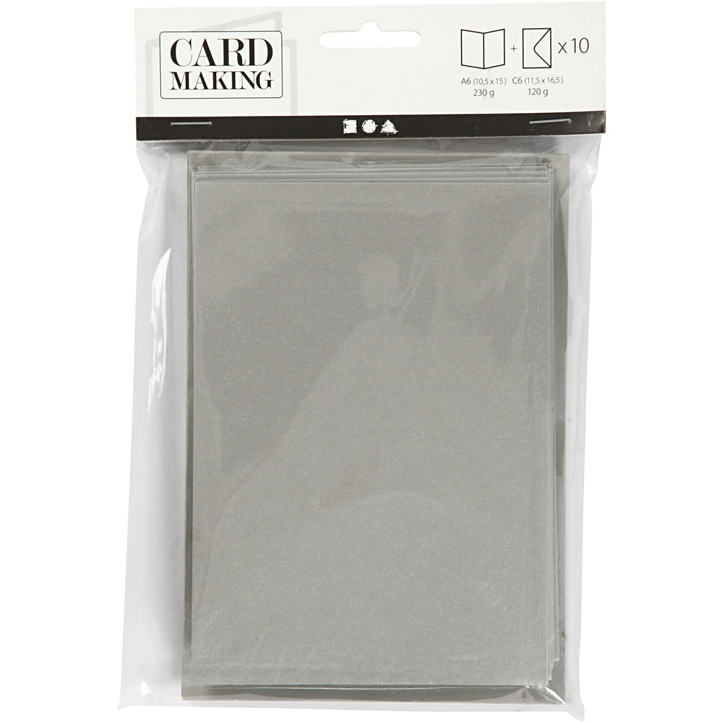 Pärlemorskort, kortstl. 10,5x15 cm, kuvertstl. 11,5x16,5 cm, silver, 10 set/ 1 förp.