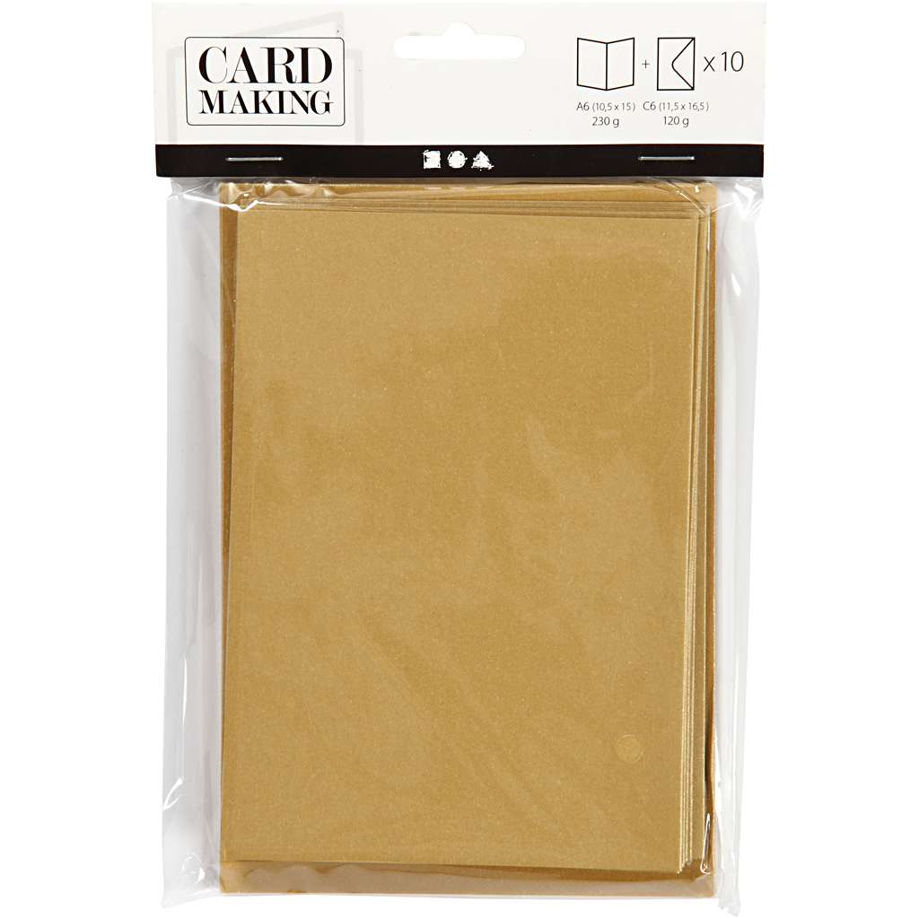 Pärlemorskort, kortstl. 10,5x15 cm, kuvertstl. 11,5x16,5 cm, guld, 10 set/ 1 förp.