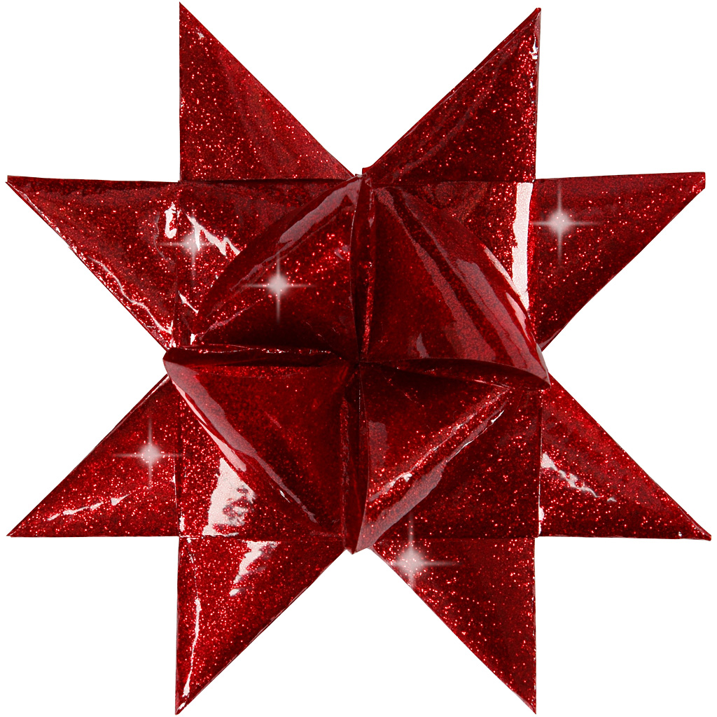 Stjärnstrimlor, L: 86+100 cm, Dia. 11,5+18,5 cm, B: 25+40 mm, röd, röd, 16 strimlor/ 1 förp.