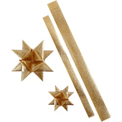 Stjärnstrimlor, L: 86+100 cm, Dia. 11,5+18,5 cm, B: 25+40 mm, guld, 16 strimlor/ 1 förp.